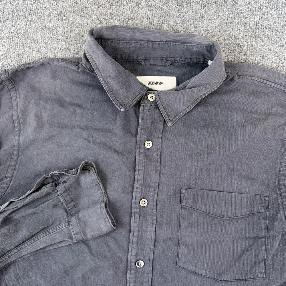 Buck Mason Shirt Mens L Gray Long Sleeve Button Up Cotton Twill Slim Fit